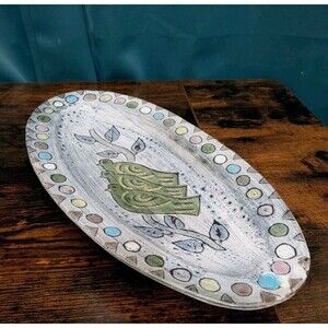 Pottery Plate Birds Serving Tray Table Centerpiece Hand Painted Spring Folk Art
